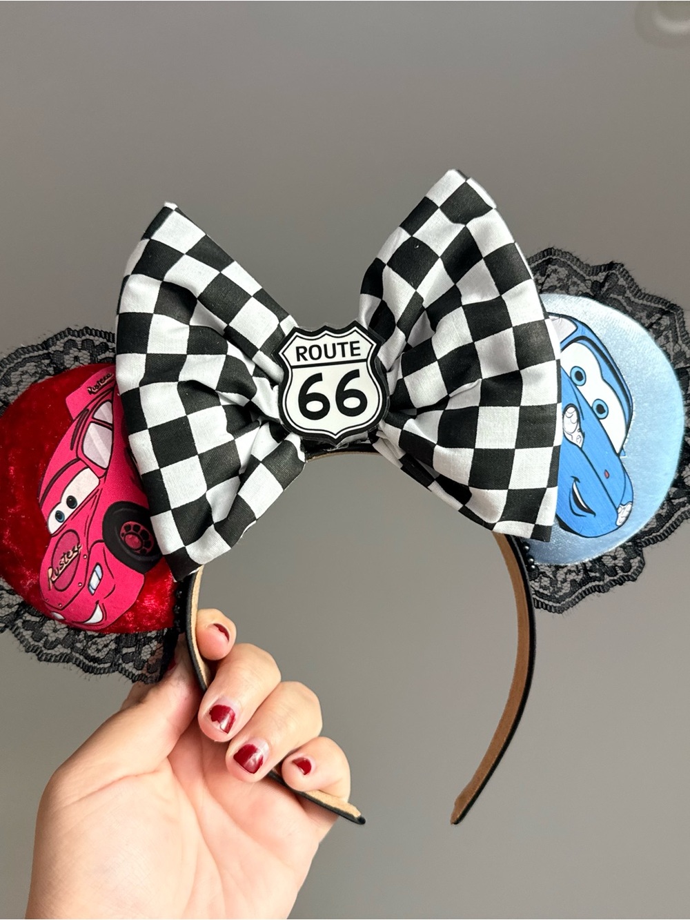 Route 66 Checkerboard Bow Ear Headband - Black & White